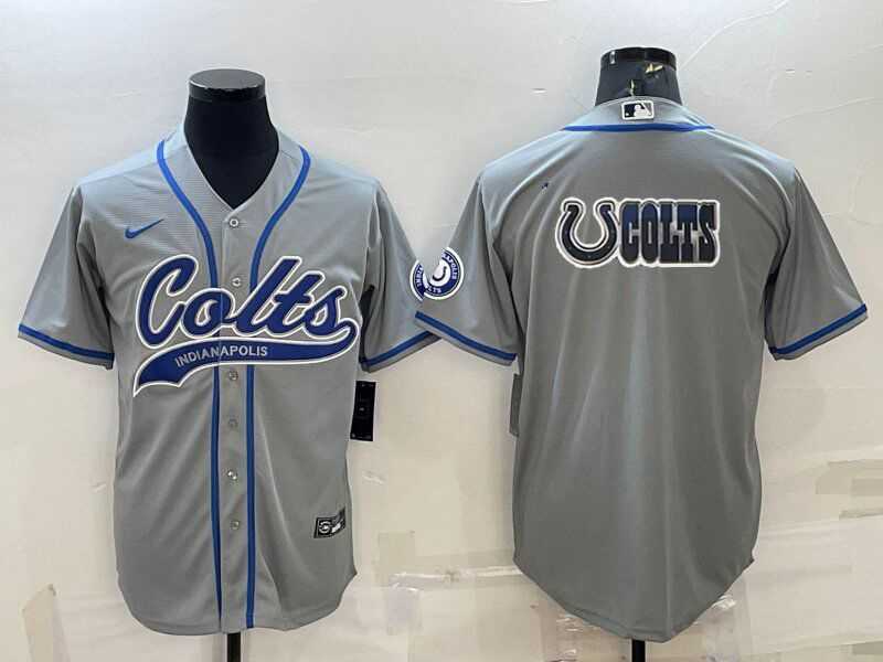 Men%27s Indianapolis Colts Grey Team Big Logo With Patch Cool Base Stitched Baseball Jersey